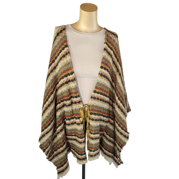 Betsey Johnson Sweaters - Betsey Johnson Metallic Striped Knit Poncho Wrap - O/S Boho Glam Shawl
